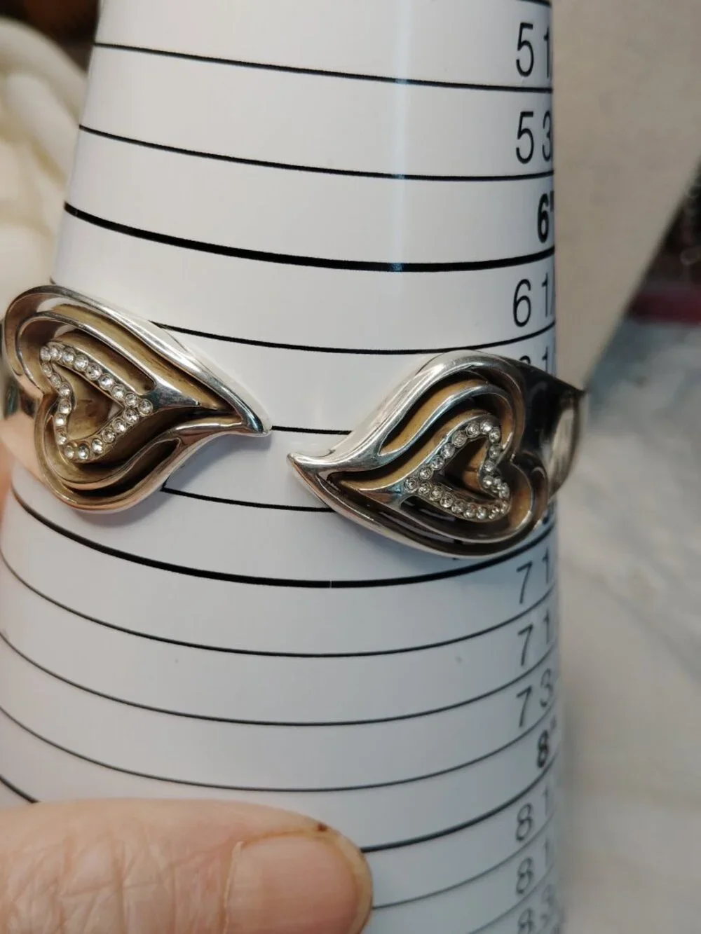 Brighton Double Heart Rhinestone Clamper Bracelet